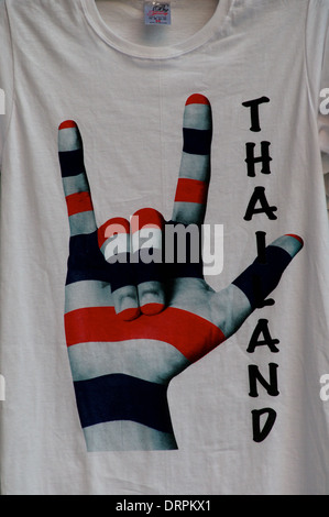 "Shutdown Bangkok" t-shirt-Design w / Thai Nationalfarben. Bangkok, Thailand Stockfoto
