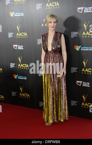 Der Star, Pyrmont, Sydney, New South Wales, Australien. 30. Januar 2014. Cate Blanchett kommt auf dem roten Teppich bei The Star in Sydney für die 3. AACTA (Australian Academy Kino Television Arts) Awards. Copyright Credit: 2014 Richard Milnes/Alamy Live-Nachrichten. Stockfoto