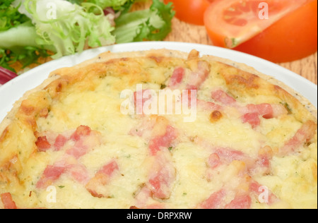 Käse und Speck Quiche Lorraine auf einem weißen Teller - Studio gedreht Stockfoto