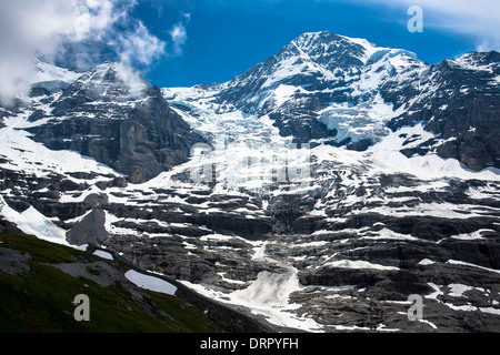 Eigergletscher, Eigergletscher, zwischen Monch (Mönch) und Eiger Berge in den Schweizer Alpen, Berner Oberland, Schweiz Stockfoto