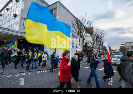Britische Basis Ukrainer Solidarität Protest März in London Euromajdan Bewusstsein für die andauernden Proteste in Kiew, Ukraine Stockfoto