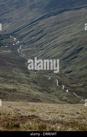 Blick entlang der Ow Flusstal von den Hängen des Lugnaquilla, Wicklow Mountains, County Wicklow, Ireland. Stockfoto