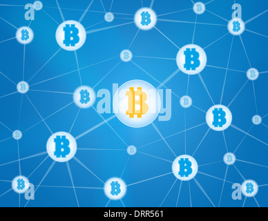 Bitcoin Netzwerk blau Hintergrund Stockfoto