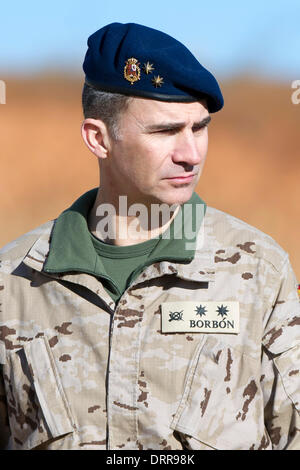 Paracuellos de Jarama, Spanien. 30. Januar 2014. Prinz Felipe von Spanien besucht die Fallschirmspringer Brigada "Almogavares VI" an seinem 46. Geburtstag am 30. Januar 2014 in Spanien Kredit Paracuellos de Jarama: Dpa picture-Alliance/Alamy Live News Stockfoto