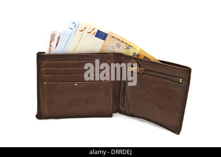 Alte Braun Brieftasche und euro Stockfoto