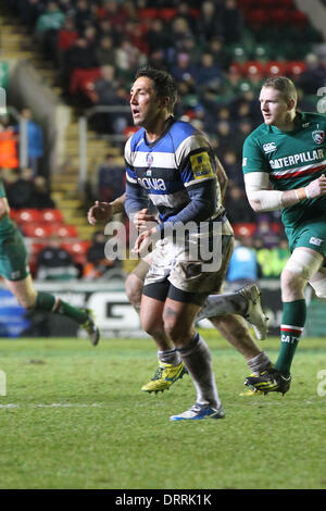 Leicester, UK. 31. Januar 2014. Bäder von Gavin Henson während der LV = Cup-Spiel zwischen Leicester Tigers und Bath Rugby von Welford Road. Bildnachweis: Aktion Plus Sport/Alamy Live-Nachrichten Stockfoto