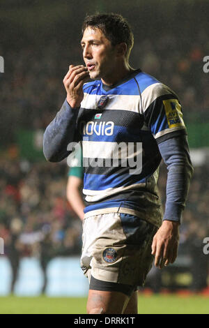 Leicester, UK. 31. Januar 2014. Bäder von Gavin Henson während der LV = Cup-Spiel zwischen Leicester Tigers und Bath Rugby von Welford Road. Bildnachweis: Aktion Plus Sport/Alamy Live-Nachrichten Stockfoto