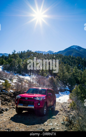 Brandneue 2014 Toyota 4Runner Trail Premium auf Schnee bedeckt 4WD Straße östlich von Salida, Colorado, USA Stockfoto