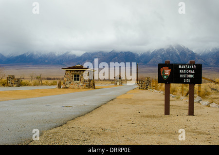 Eingang zum Manzanar ein WW2 Ära Gefangenenlager, das japanische Amerikaner befindet sich in einer abgelegenen Wüste Region in Kalifornien statt Stockfoto