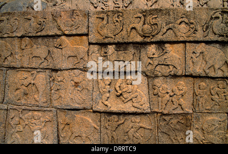 Hampi Indien Mahanavami Dibba Haus Sieg Relief Detail Stockfoto