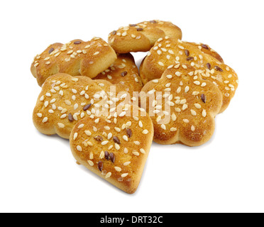 Cookies mit Sesam auf weißem Hintergrund Stockfoto