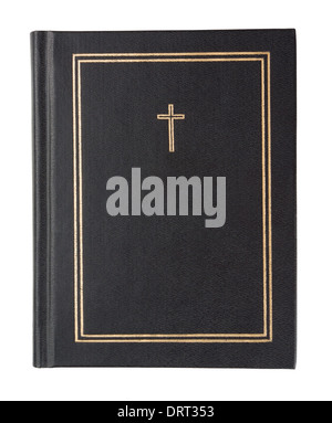 Schwarze Bibel auf weißem Hintergrund Stockfoto