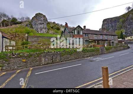 Cheddar Gorge ist ein Kalkstein-Schlucht in den Mendip Hills, in der Nähe des Dorfes Cheddar in Somerset Stockfoto