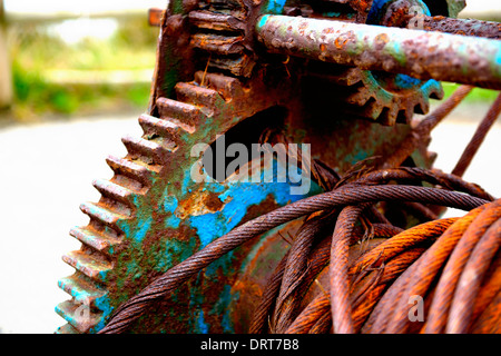 Detail der alten rostigen Zahnräder, Getriebe-Räder. Stockfoto