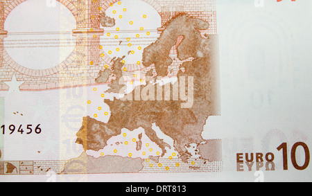 Details der 10-Euro-Schein hautnah. Stockfoto