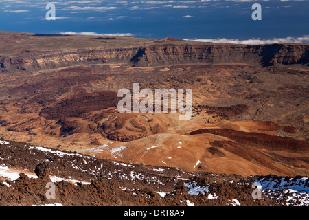 Blick vom Gipfel des Teide auf Caldera Landschaft des Teide National Park, Teneriffa, Spanien Stockfoto