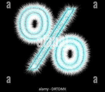 Symbol '%' aus Wolle auf einem schwarzen Hintergrund Stockfoto