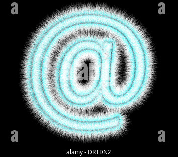 Symbol "@" aus Wolle auf einem schwarzen Hintergrund Stockfoto