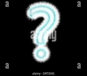 Symbol "?" aus Wolle auf einem schwarzen Hintergrund Stockfoto