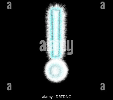 Symbol "!" aus Wolle auf einem schwarzen Hintergrund Stockfoto