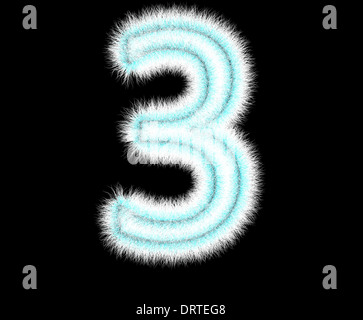 Symbol '3' aus Wolle auf einem schwarzen Hintergrund Stockfoto