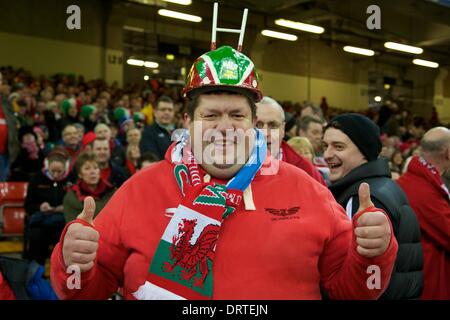 Cardiff, Wales. 1. Februar 2014. Wales-Fan vor dem Six Nations-Spiel zwischen Wales und Italien aus dem Millennium Stadium. Bildnachweis: Aktion Plus Sport/Alamy Live-Nachrichten Stockfoto