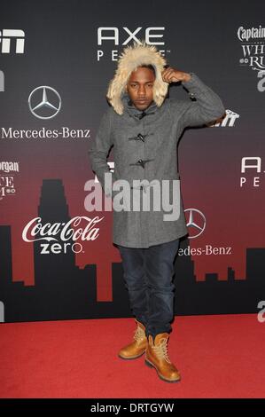 Kendrick Lamar im Ankunftsbereich für ESPN Super Bowl Party, Pier 36, New York, NY 31. Januar 2014. Foto von: John Paul Melendez/Everett Collection Stockfoto