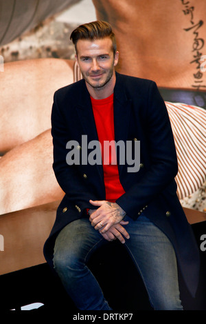 David Beckham besucht die Einführung seiner neuen Bodywear-Range auf der H & M Super Bowl Veranstaltung im H & M Times Square. Stockfoto