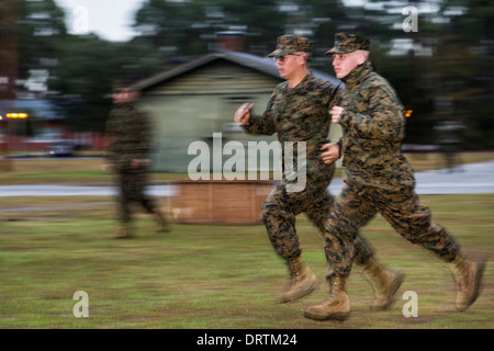 US-Marines auf Befehl von einem Feldwebel während Bootcamp 13. Januar 2014 in Parris Island, SC. ausgeführt Stockfoto