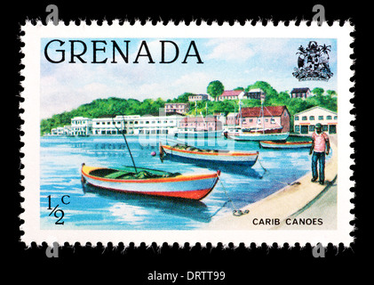 Briefmarke von Grenada Darstellung Carib Kanus. Stockfoto