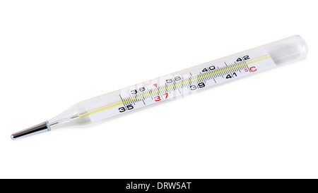 Medizinische Quecksilber-Thermometer isoliert auf weißem Hintergrund mit Beschneidungspfad Stockfoto