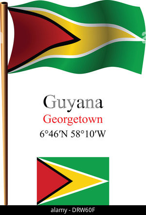 Bild enthält gewellte Flagge Guyana und Koordinaten vor weißem Hintergrund, Vektor-Illustration Kunst, Transparenz Stockfoto