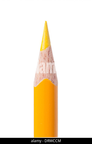 Gelbe Bleistift in vertikale Zusammensetzung und isoliert auf weißem Hintergrund Stockfoto