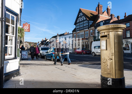 Gold bemalten Säule Feld markieren den Erfolg von Team GB Rudern, Henley-on-Thames, Oxfordshire, England, GB, UK. Stockfoto