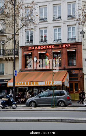 Fassade der Brasserie Lipp in Saint-Germain-des-Prés, Paris, Frankreich. Stockfoto