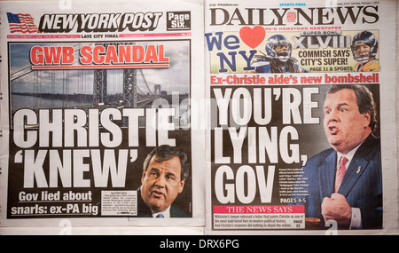 New Yorker Tabloid Zeitung deckt Bericht über New Jersey Gouverneur Chris Christie Stockfoto