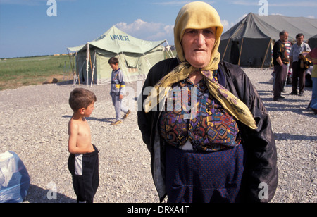 UNHCR-Flüchtlingslager in Albanien für Kosovo-Flüchtlinge, die den Kosovo-Krieg 1999 geflohen Stockfoto