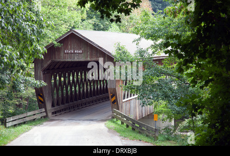 Staatlichen Brücke von 97.000 Fuß des südlichen Kiefern- und Eichenwälder, kreuzt Conneaut Creek, Ashtabula County, Ohio. Stockfoto