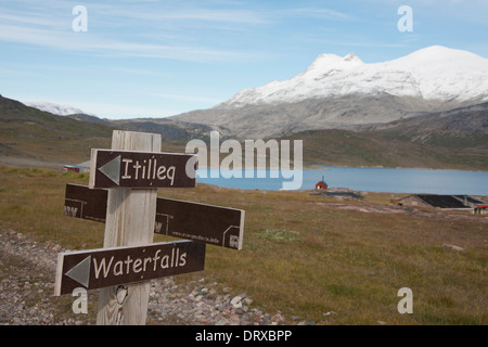 Grönland, Tunulliarfik (aka Eriks Fjord), Itelleq (aka Igaliku) in der Nähe von Brattahlid, Gardar. Stockfoto