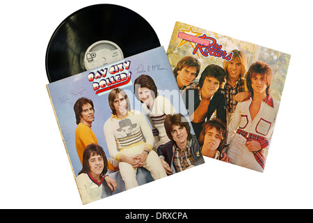 Bay City Rollers Langspielplatten auf weißem Hintergrund Stockfoto