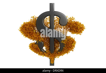 Gold Bitcoin Symbole Absturz wie eine Welle über eine Dollar-Symbol. Stockfoto
