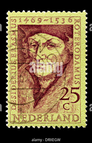 Briefmarke aus den Niederlanden Darstellung Desiderius Erasmus, Gelehrter. Stockfoto