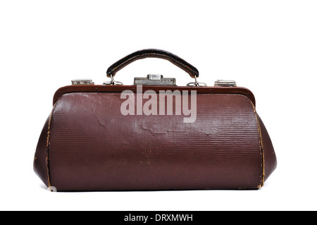 eine antike Ärzte Tasche auf weißem Hintergrund Stockfoto