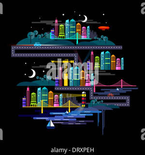 Urban City at Night - Vektor-illustration Stockfoto