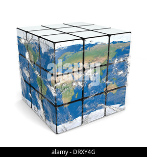 Cube, Planeten Erde mit Atmosphäre drumherum isoliert auf weißem Hintergrund darstellt. Elemente des Bildes von der NASA eingerichtet. Stockfoto