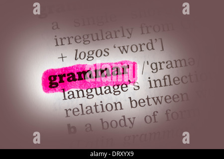 Grammatik Wörterbuchdefinition Closeup rosa markiert Stockfoto