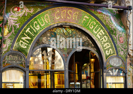 Antigua Casa Figueras Fassade, Las Ramblas. Barcelona. Katalonien. Spanien Stockfoto