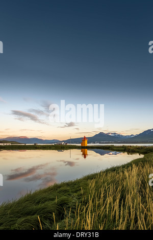 Kleiner Leuchtturm in Eyjafjordur, Akureyri, Island Stockfoto