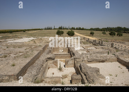 Spanien. Italica. Römische Stadt gegründet ca. 206 v. Chr.. Thermen, große Bäder. In der Nähe von Santiponce. Die Ruinen. Andalusien. Stockfoto