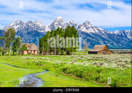 Historischen Mormone Zeile, Grand Teton National Park, Jackson Hole Valley, Wyoming, USA Stockfoto